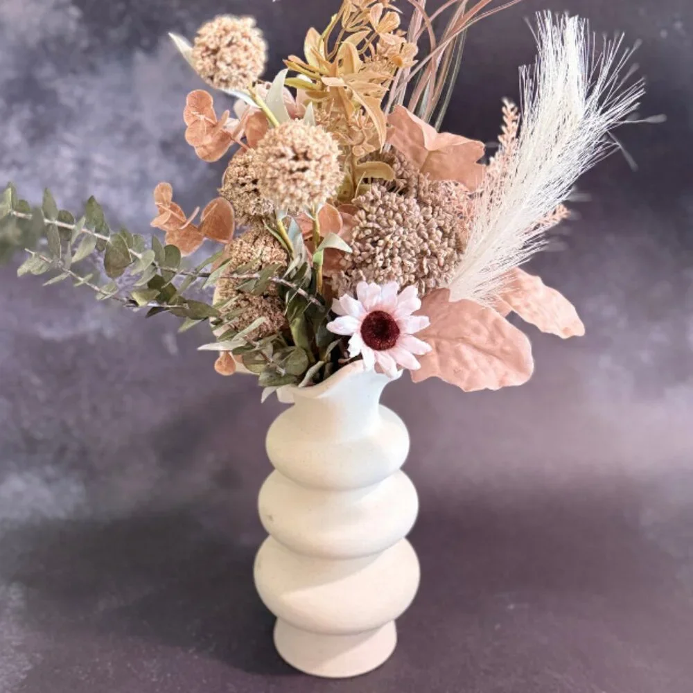 Boho Faux & Dried Floral Arrangement with Peony – Handmade Home Décor